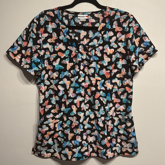 WhiteCross | Scrubs Top | Size M | black with colourful butterflies - Picture 3 of 8
